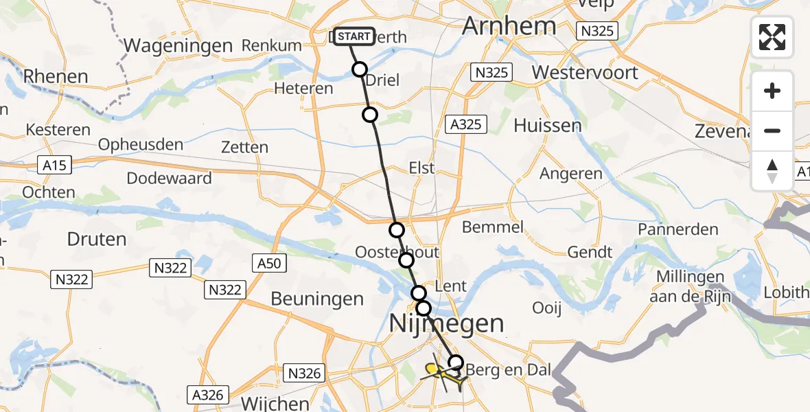 Routekaart van de vlucht: Lifeliner 3 naar Radboud Universitair Medisch Centrum