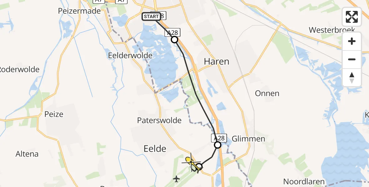 Routekaart van de vlucht: Lifeliner 4 naar Groningen Airport Eelde