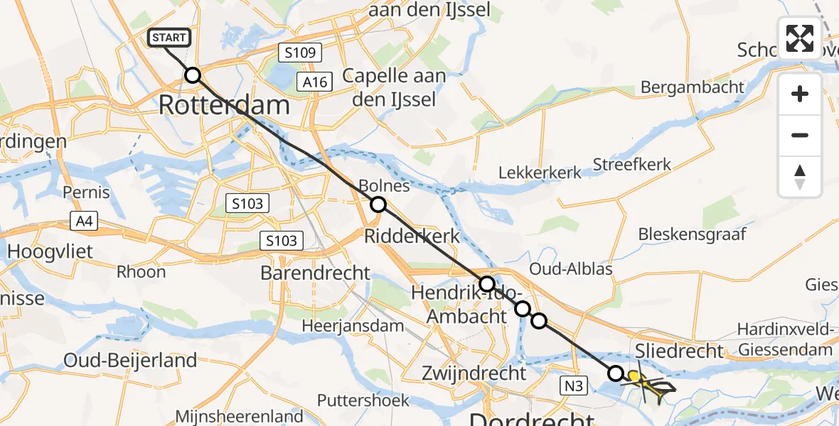 Routekaart van de vlucht: Lifeliner 2 naar Dordrecht