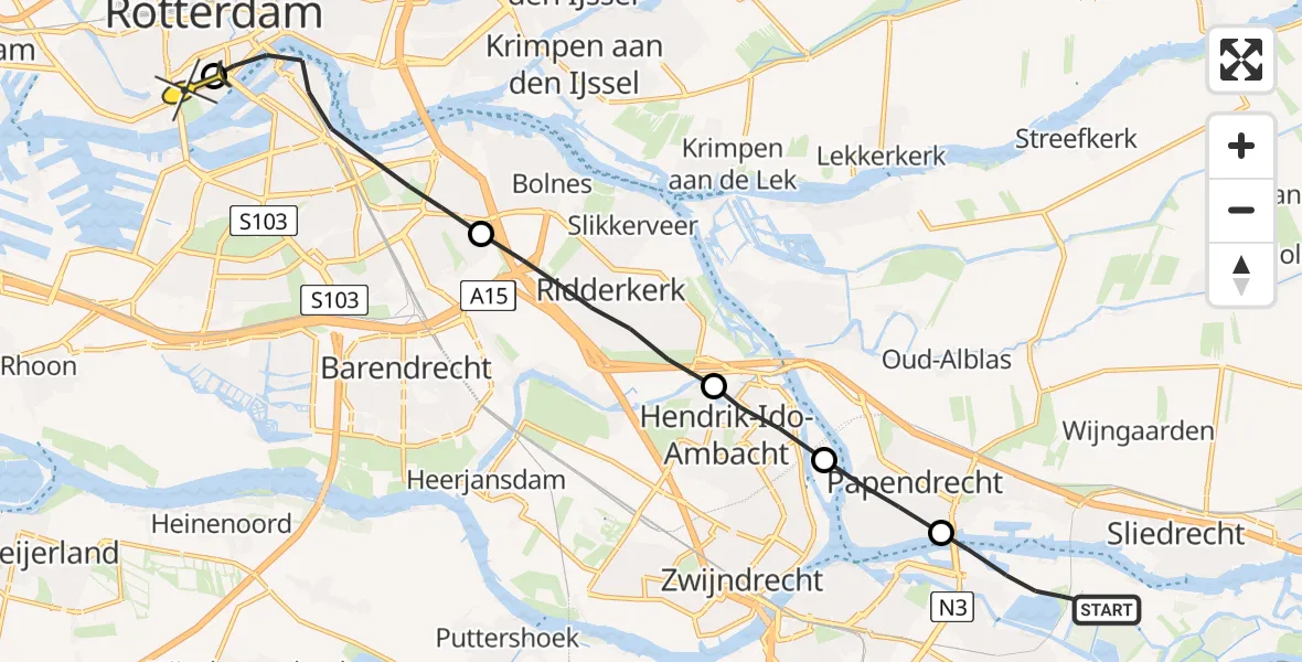 Routekaart van de vlucht: Lifeliner 2 naar Erasmus MC