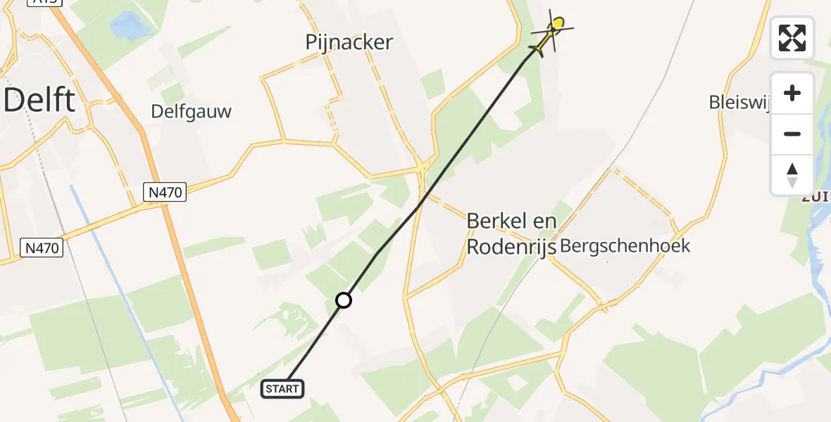 Routekaart van de vlucht: Politieheli naar Berkel en Rodenrijs