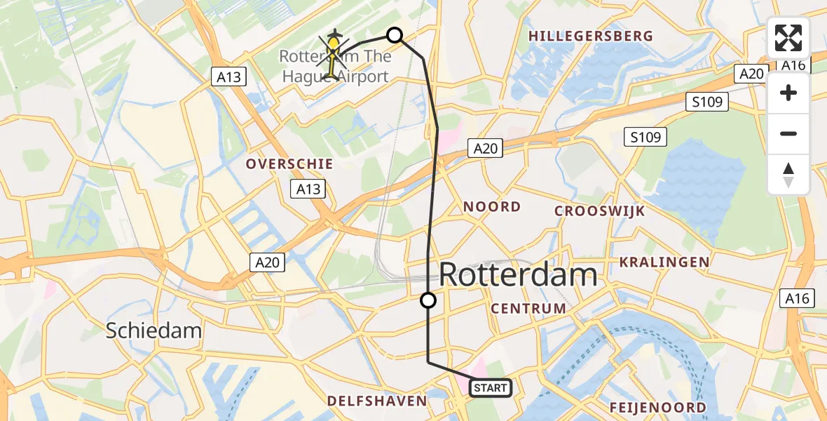 Routekaart van de vlucht: Lifeliner 2 naar Rotterdam The Hague Airport