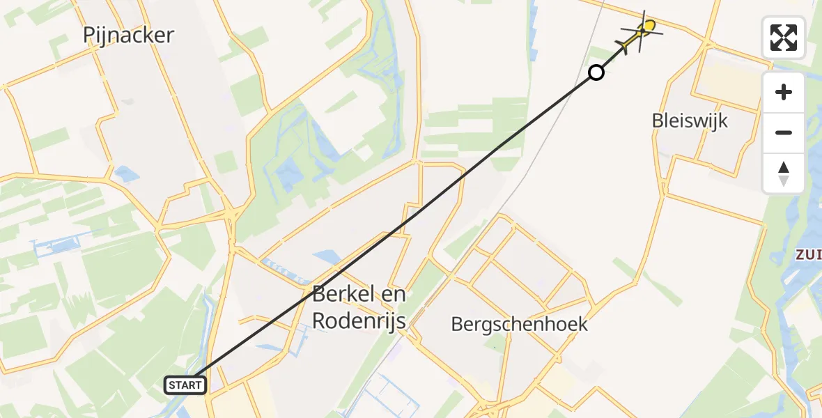 Routekaart van de vlucht: Politieheli naar Bleiswijk