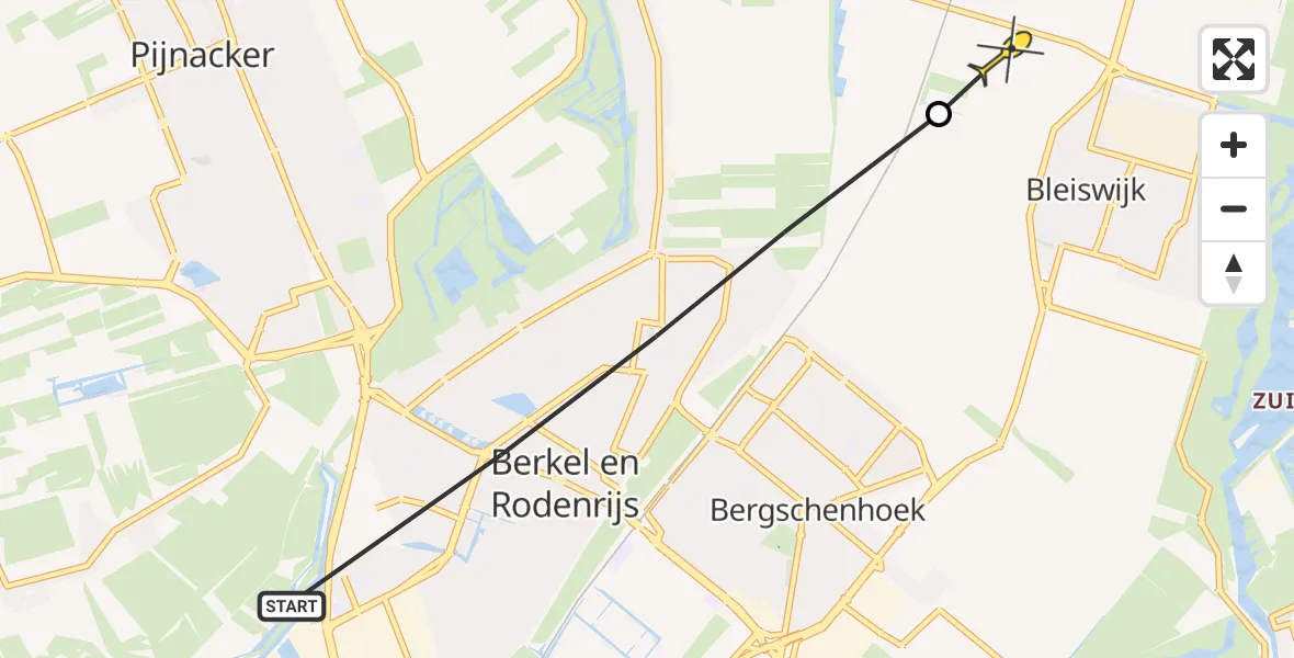 Vluchtroute Politiehelikopter van Berkel en Rodenrijs naar Bleiswijk