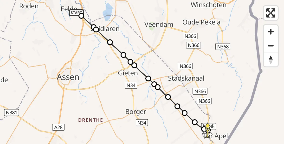 Routekaart van de vlucht: Lifeliner 4 naar Ter Apel