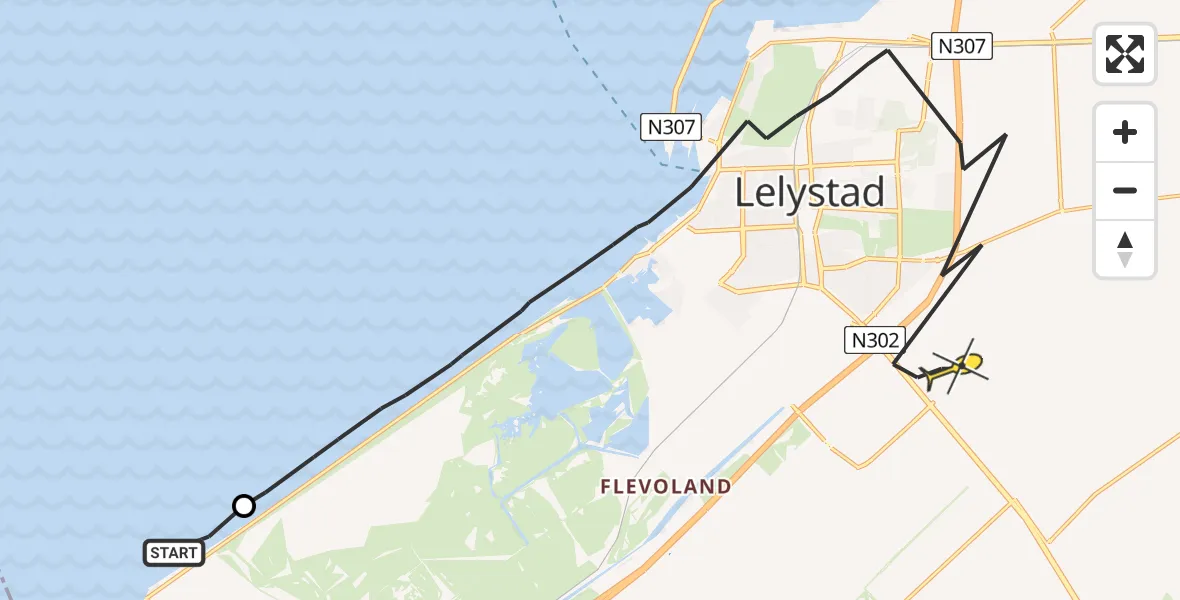 Routekaart van de vlucht: Ambulanceheli naar Lelystad