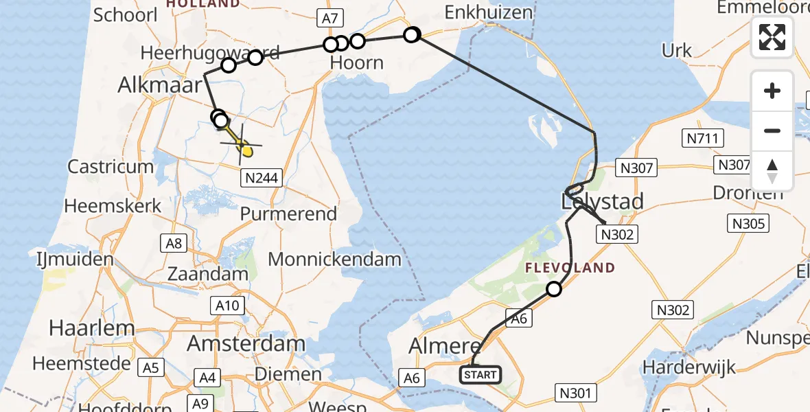 Routekaart van de vlucht: Politieheli naar Westbeemster