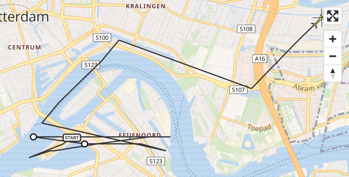 Routekaart van de vlucht: Politieheli naar Rotterdam