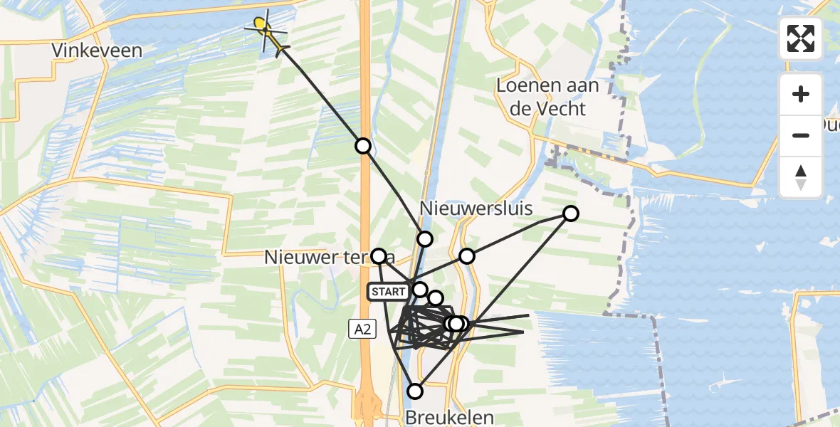 Routekaart van de vlucht: Politieheli naar Vinkeveen