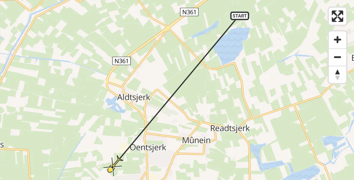 Routekaart van de vlucht: Ambulanceheli naar Oentsjerk