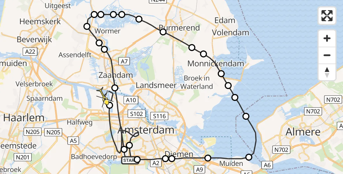 Routekaart van de vlucht: Lifeliner 1 naar Amsterdam Heliport