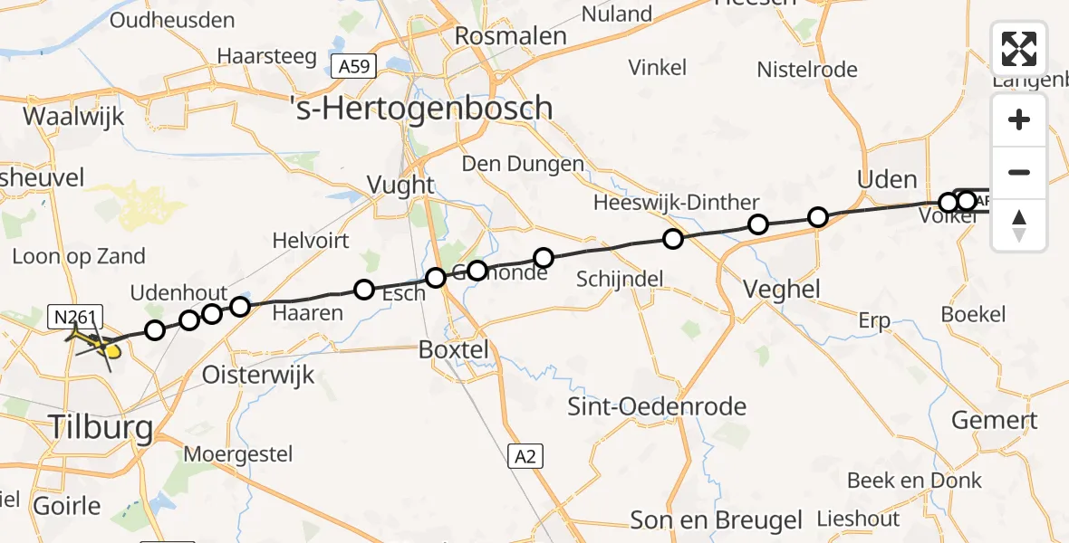 Routekaart van de vlucht: Lifeliner 3 naar Tilburg