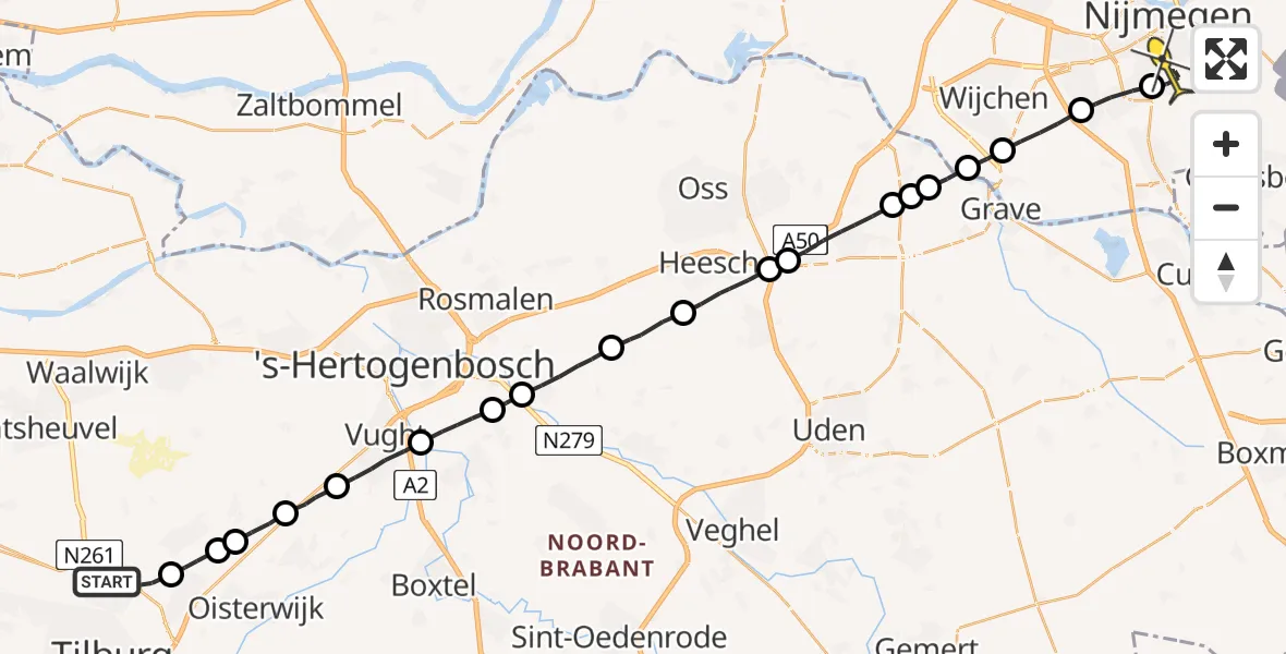 Routekaart van de vlucht: Lifeliner 3 naar Radboud Universitair Medisch Centrum