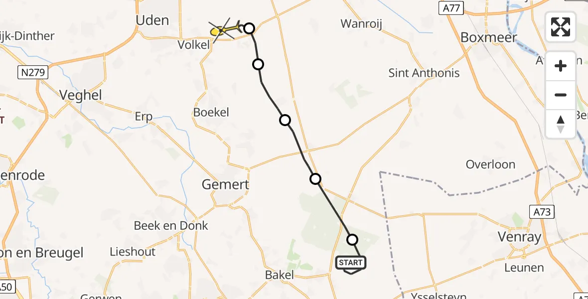 Routekaart van de vlucht: Lifeliner 3 naar Vliegbasis Volkel