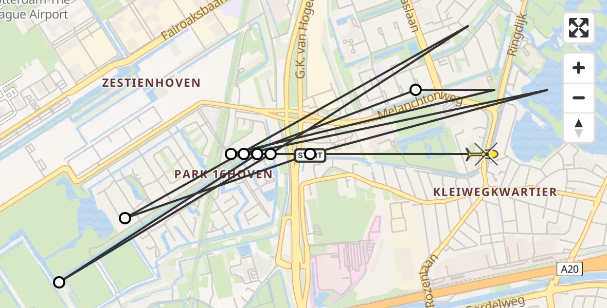 Routekaart van de vlucht: Politieheli naar Rotterdam