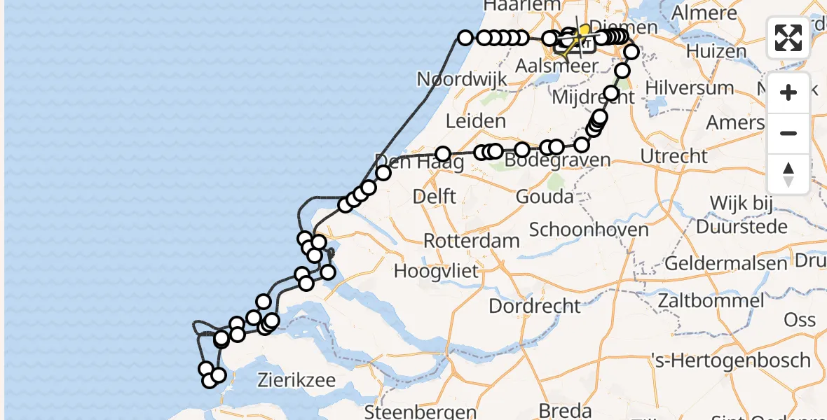 Routekaart van de vlucht: Politieheli naar Schiphol