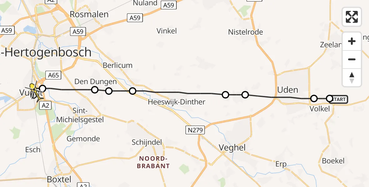 Routekaart van de vlucht: Lifeliner 3 naar Vught