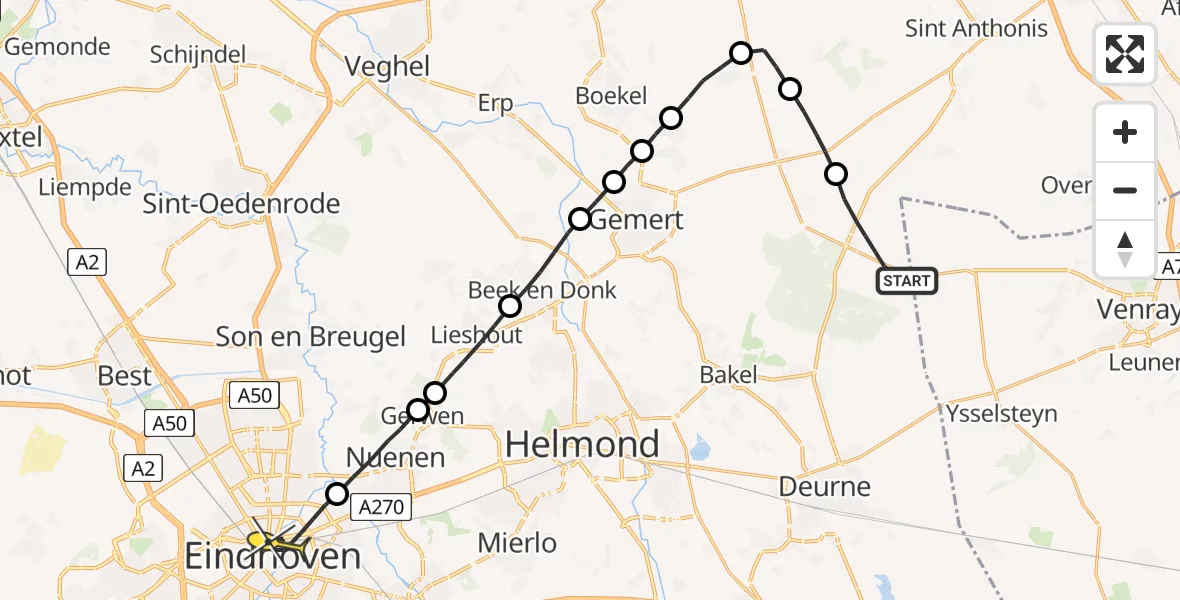 Routekaart van de vlucht: Lifeliner 3 naar Eindhoven