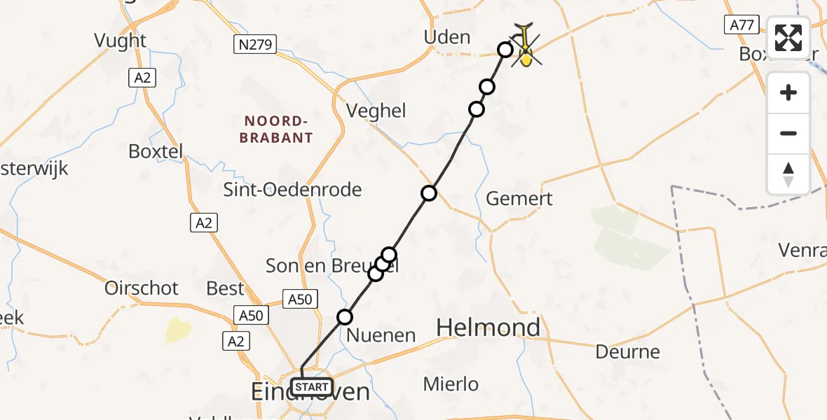 Routekaart van de vlucht: Lifeliner 3 naar Vliegbasis Volkel