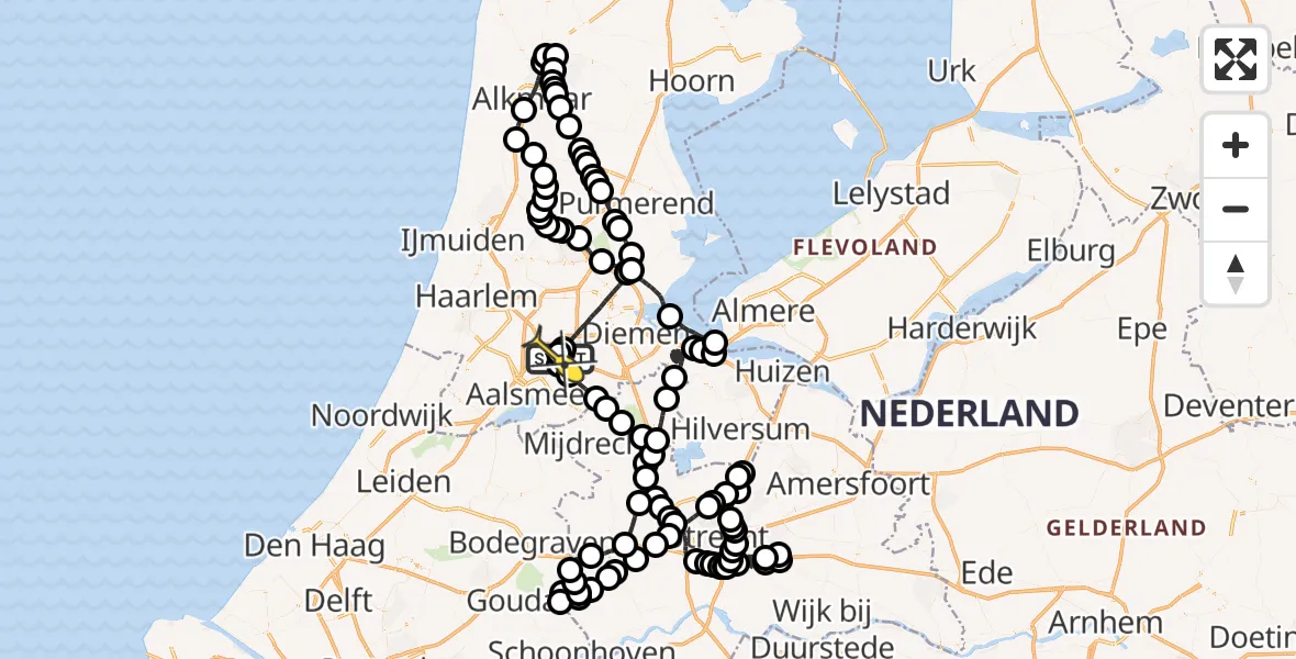 Routekaart van de vlucht: Politieheli naar Schiphol