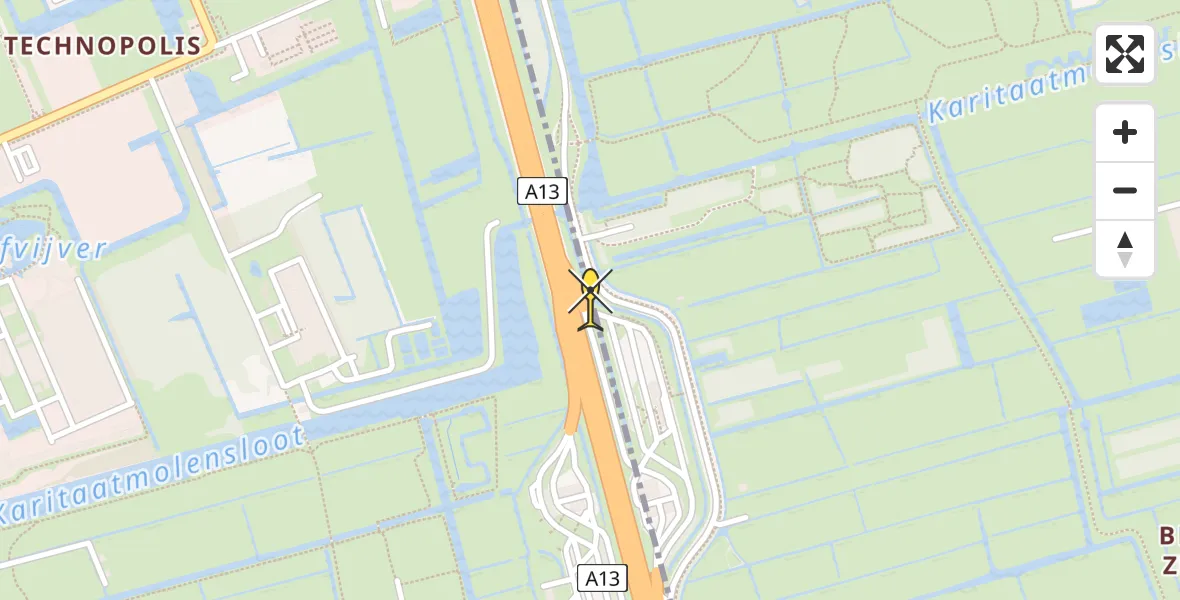 Routekaart van de vlucht: Politiehelikopter naar Delfgauw