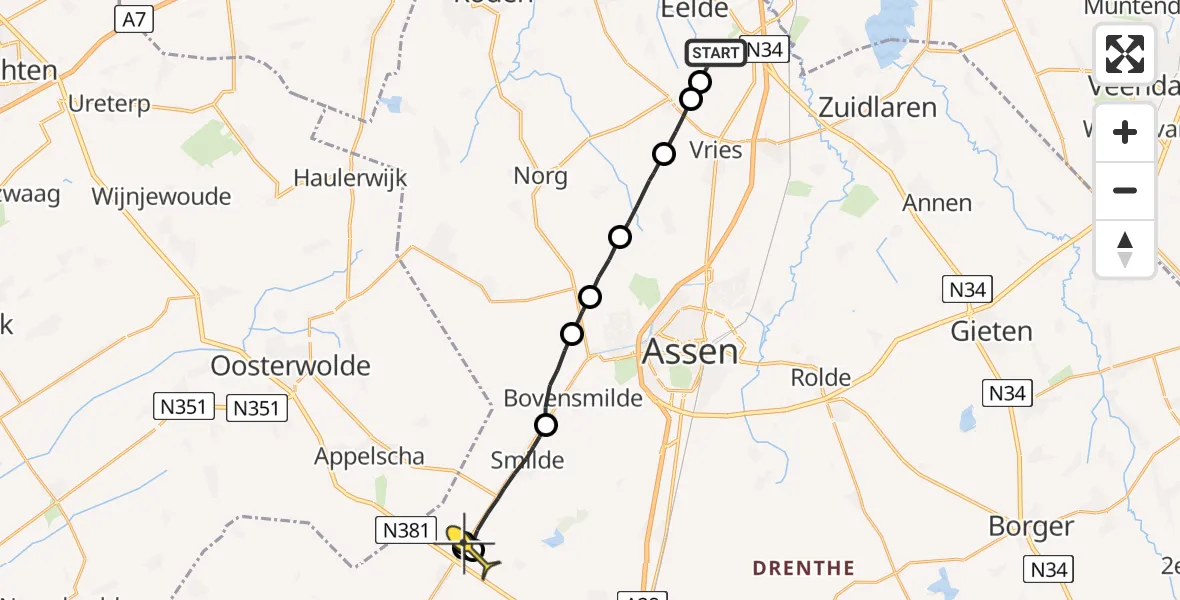 Routekaart van de vlucht: Lifeliner 4 naar Hoogersmilde