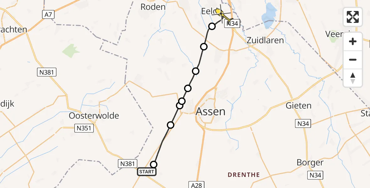 Routekaart van de vlucht: Lifeliner 4 naar Groningen Airport Eelde