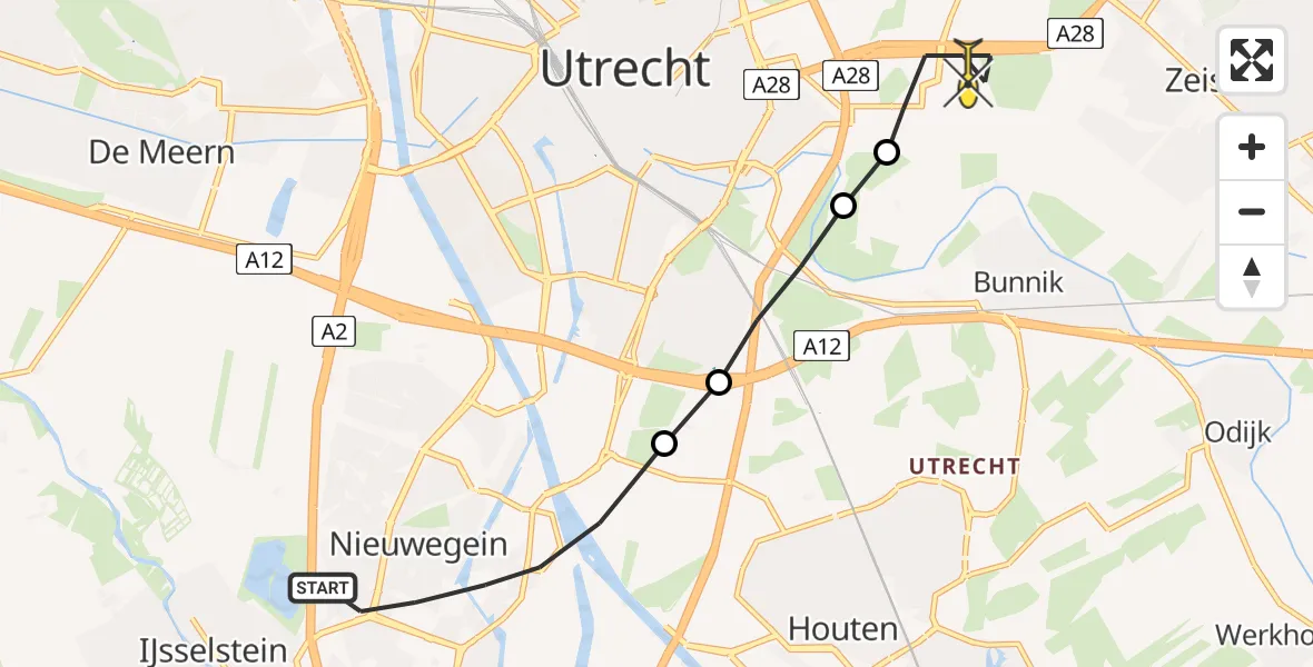 Routekaart van de vlucht: Lifeliner 2 naar Universitair Medisch Centrum Utrecht