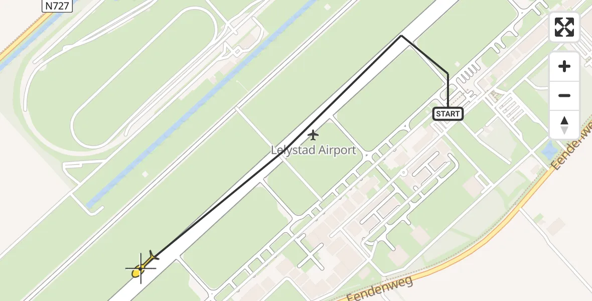 Vluchtroute Traumahelikopter van Lelystad Airport naar Lelystad Airport