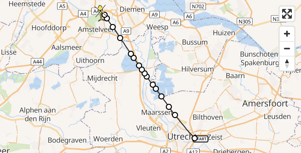 Routekaart van de vlucht: Lifeliner 1 naar VU Medisch Centrum Amsterdam