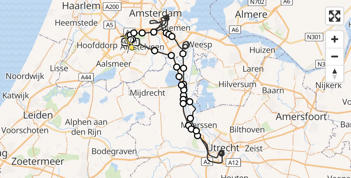 Routekaart van de vlucht: Politieheli naar Schiphol