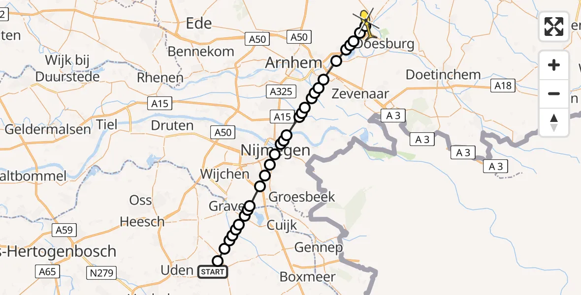 Routekaart van de vlucht: Lifeliner 3 naar Dieren