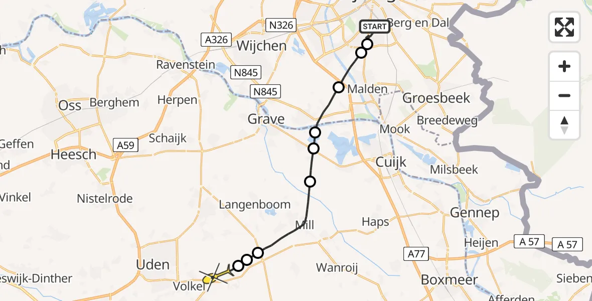 Routekaart van de vlucht: Lifeliner 3 naar Vliegbasis Volkel