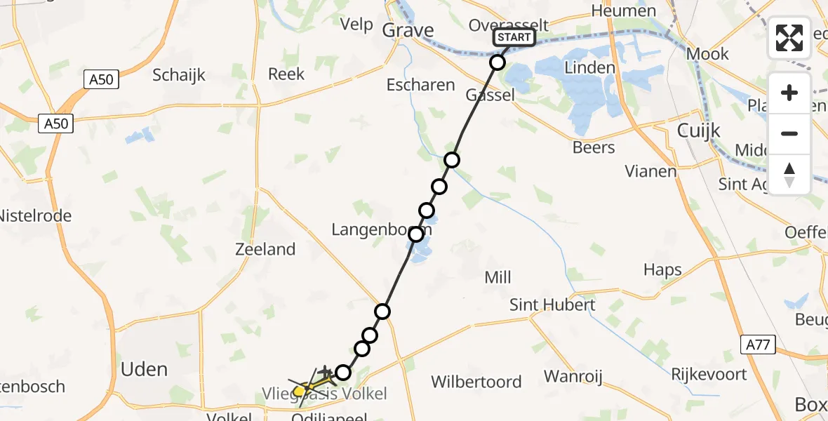 Routekaart van de vlucht: Lifeliner 3 naar Vliegbasis Volkel