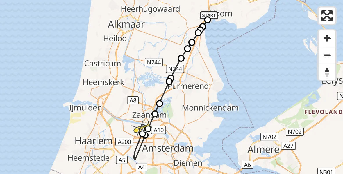 Routekaart van de vlucht: Lifeliner 1 naar Amsterdam Heliport