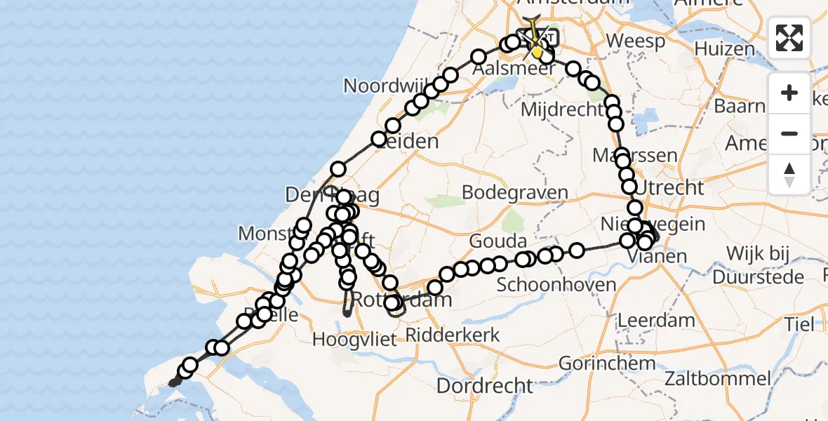 Routekaart van de vlucht: Politieheli naar Schiphol