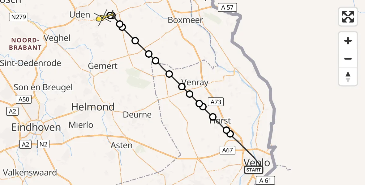 Routekaart van de vlucht: Lifeliner 3 naar Vliegbasis Volkel