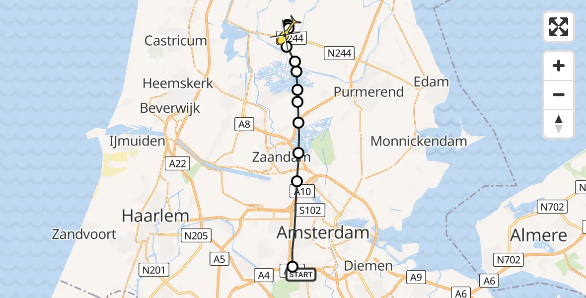 Routekaart van de vlucht: Lifeliner 1 naar De Rijp