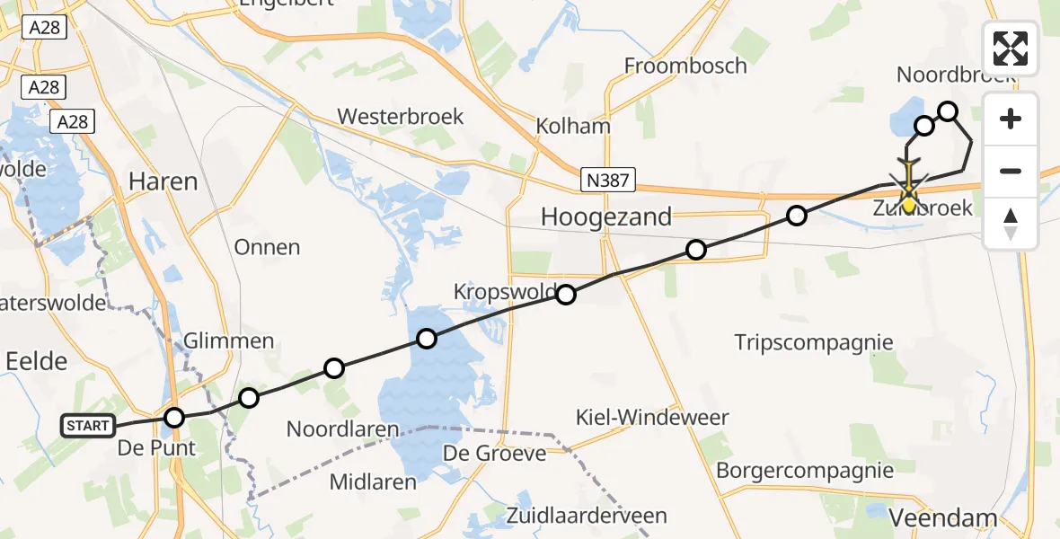 Routekaart van de vlucht: Lifeliner 4 naar Zuidbroek