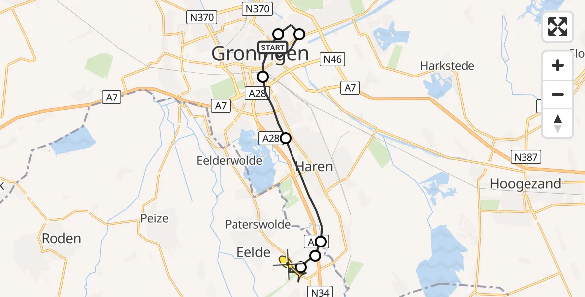 Routekaart van de vlucht: Lifeliner 4 naar Groningen Airport Eelde