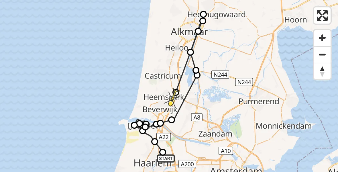 Routekaart van de vlucht: Politiehelikopter naar Uitgeest