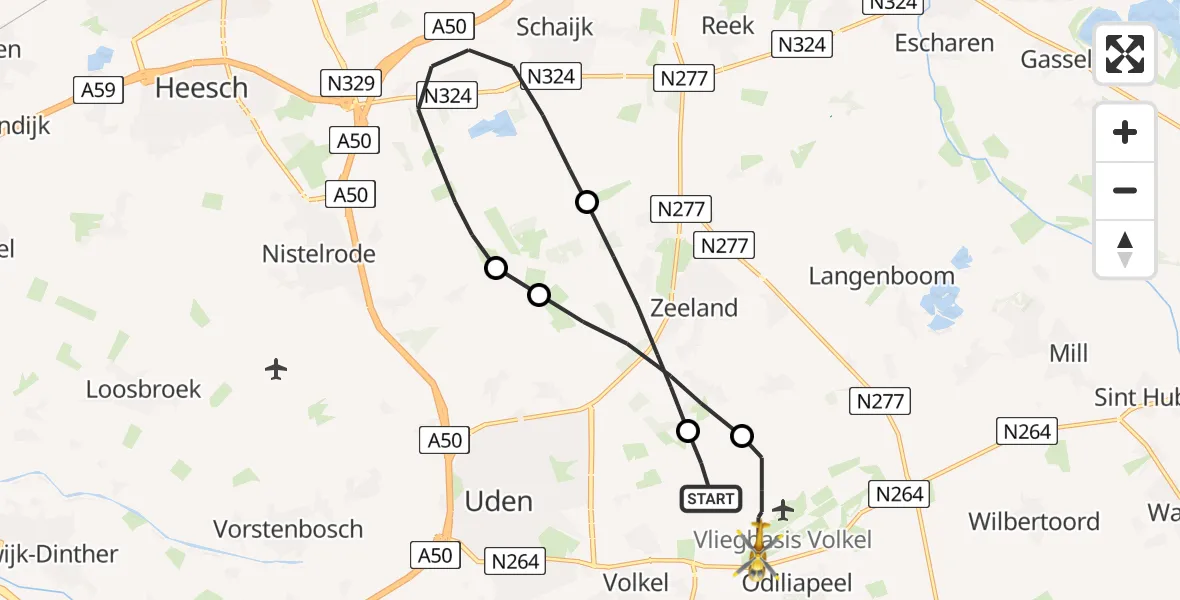Vluchtroute Traumahelikopter Vliegbasis Volkel - Vliegbasis Volkel, 12 december 2022, 08:34
