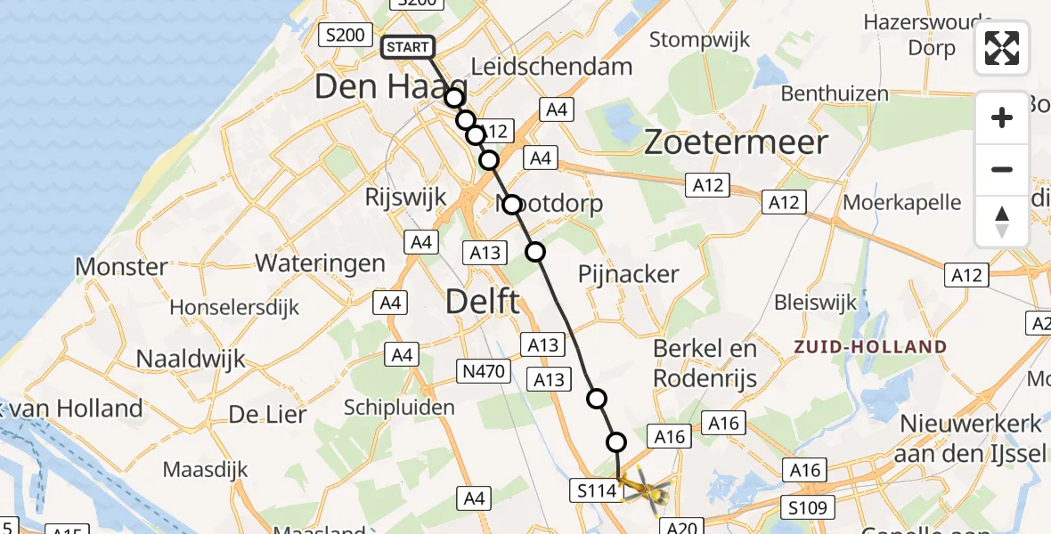 Vluchtroute Traumahelikopter Den Haag - Rotterdam The Hague Airport, 12 december 2022, 08:40