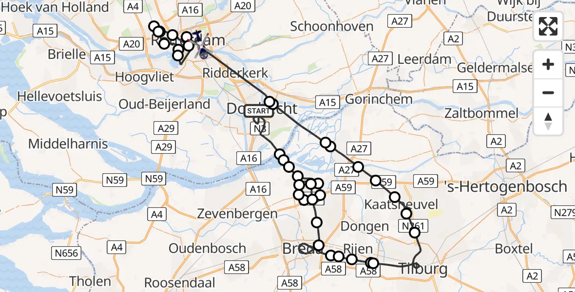 Vluchtroute Politiehelikopter Dordrecht - Rotterdam, 12 december 2022, 08:43
