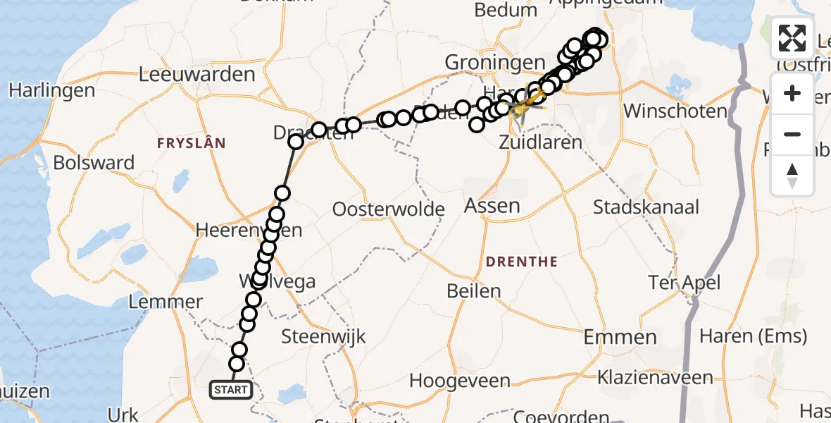Vluchtroute Ambulancehelikopter Marknesse - Onnen, 12 december 2022, 09:18