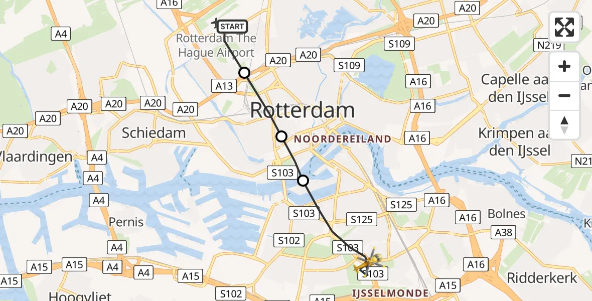 Vluchtroute Traumahelikopter Rotterdam The Hague Airport - Rotterdam, 12 december 2022, 09:43