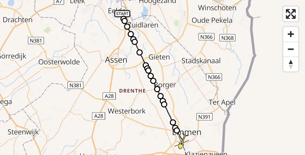 Routekaart van de vlucht: Lifeliner 4 naar Emmen