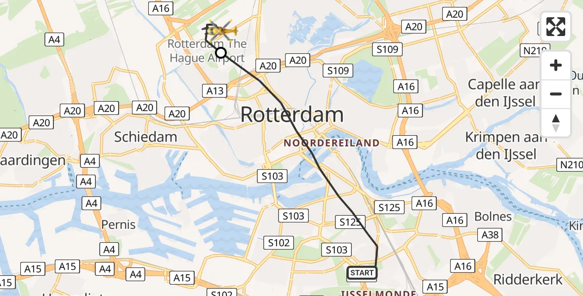 Vluchtroute Traumahelikopter Rotterdam - Rotterdam The Hague Airport, 12 december 2022, 10:23