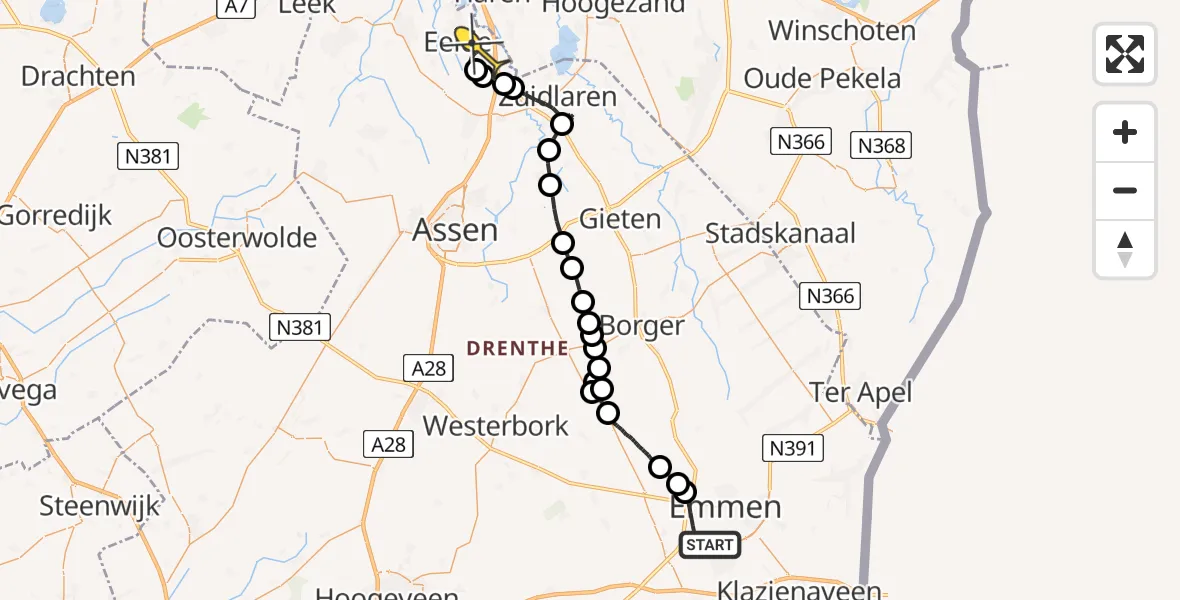 Routekaart van de vlucht: Lifeliner 4 naar Groningen Airport Eelde