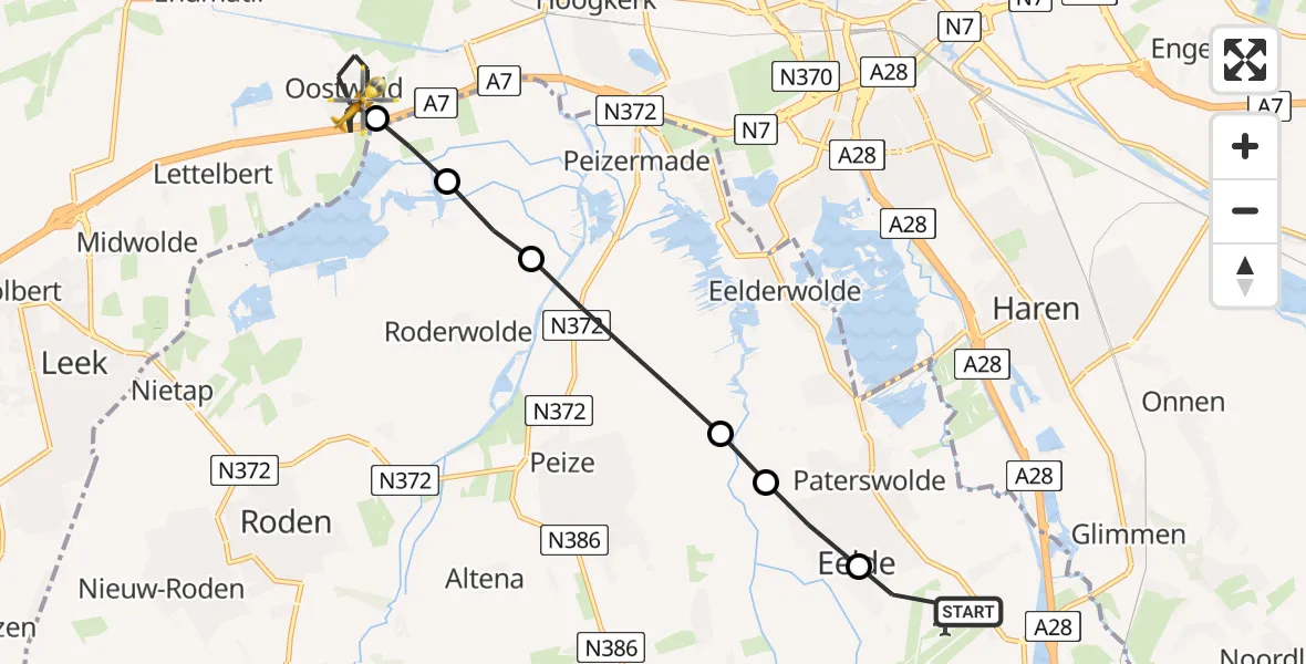 Vluchtroute Traumahelikopter Groningen Airport Eelde - Oostwold, 12 december 2022, 11:01